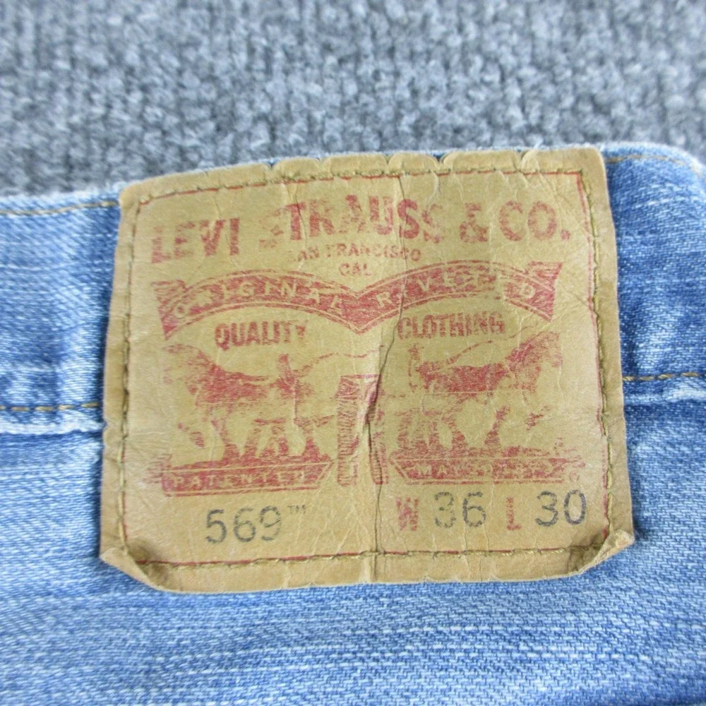 Levis 569 Jeans Mens 36x29 Blue Relaxed Straight Light Wash Denim Casual Pants